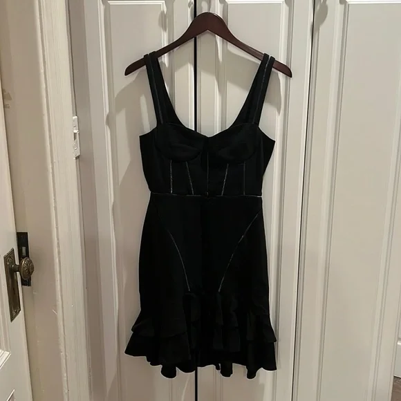 fancy black mini dress SIMKHAI Isabelle Strapless Mini Dress in Black
